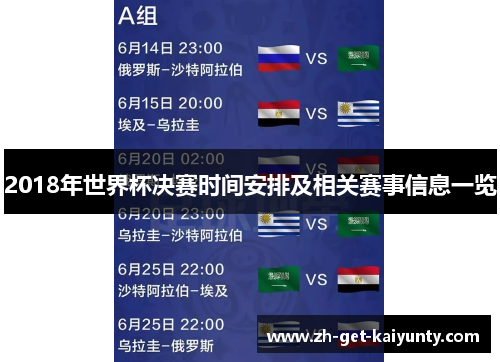 2018年世界杯决赛时间安排及相关赛事信息一览